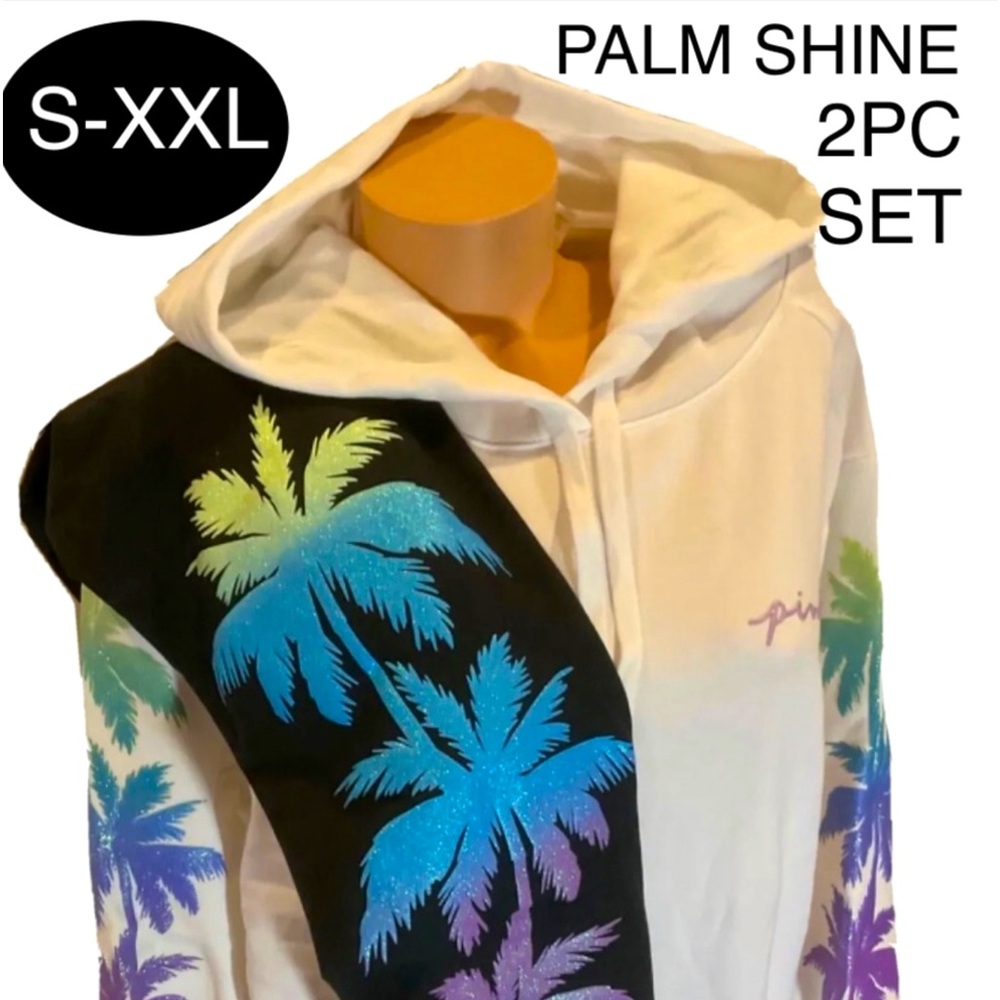 NEW VICTORIAS SECRET PINK BLING BLING HOODIE & LEGGINGS PALM SHINE XS-XL